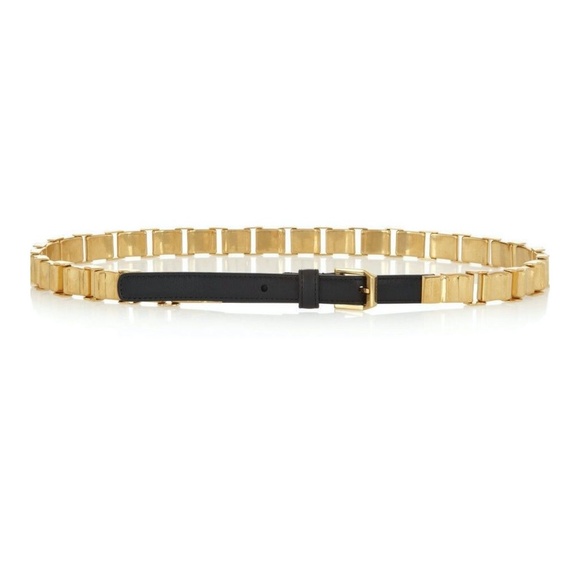 SAINT LAURENT YSL Black Leather Gold Chain Link Skinny Belt Size Small S